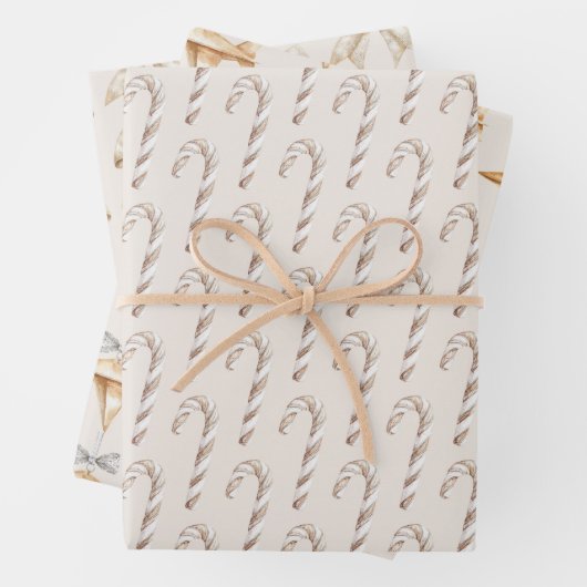 Blush Cream Candy Canes Airplanes Bows Christmas Geschenkpapier Set (Beispiel)