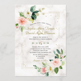Blush Cream Floral Gold Glitzer Marmorhochzeit Einladung