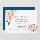 Blush Cream Floral Gold Glitzer Rahmen Hochzeit Save The Date (Vorne/Hinten)