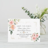 Blush Cream Floral Gold Glitzer Rahmen Hochzeit Save The Date (Stehend Vorderseite)