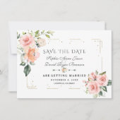 Blush Cream Floral Gold Glitzer Rahmen Hochzeit Save The Date (Vorderseite)