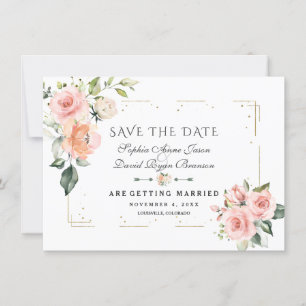 Blush Cream Floral Gold Glitzer Rahmen Hochzeit Save The Date