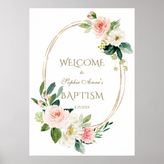 Blush Cream Floral Gold Rahmen Begrüßungszeichen Poster (Vorne)