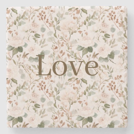 Blush Cream Floral Love   Steinuntersetzer (Vorderseite)