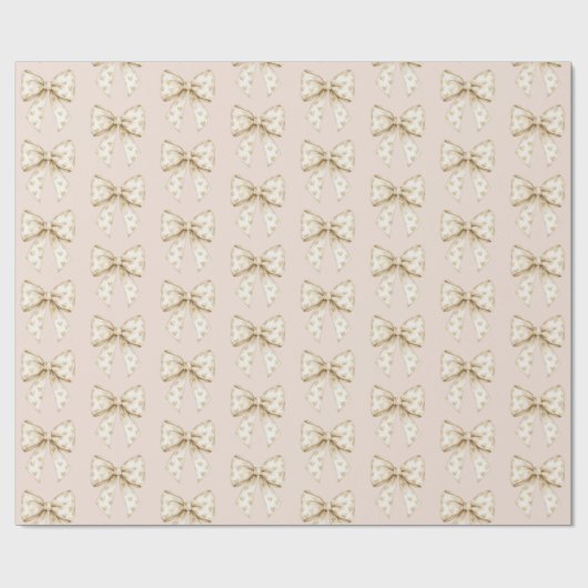 Blush Cream Hearts Bows Birthday Geschenkpapier (Flach)
