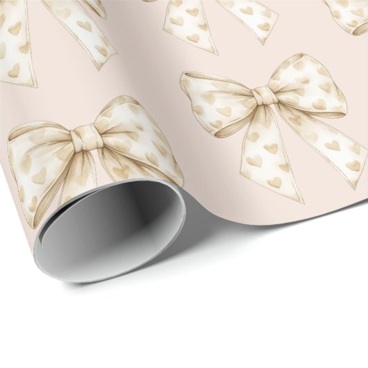 Blush Cream Hearts Bows Birthday Geschenkpapier (Rolleneckpunkt)