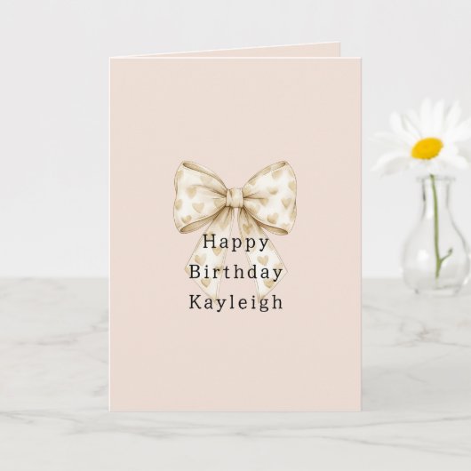 Blush Cream Hearts Bows Birthday Karte (Kleine Pflanze)