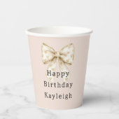 Blush Cream Hearts Bows Birthday Pappbecher (Vorderseite)