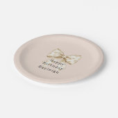 Blush Cream Hearts Bows Birthday Pappteller (Schrägansicht)