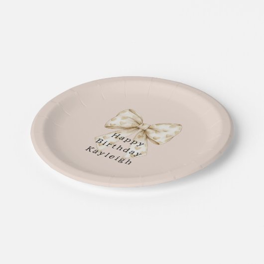 Blush Cream Hearts Bows Birthday Pappteller (Schrägansicht)