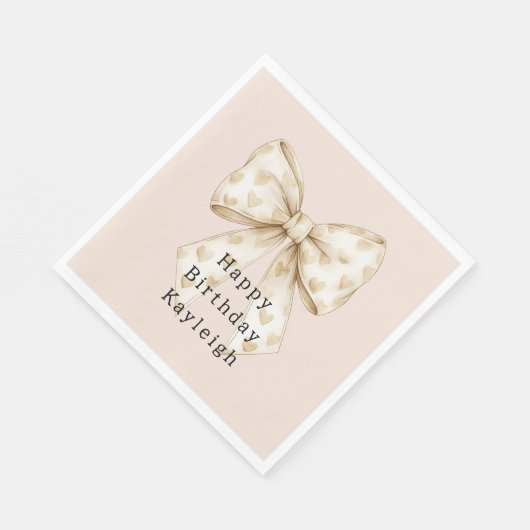 Blush Cream Hearts Bows Birthday Serviette (Ecke)