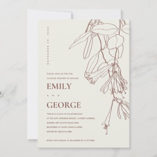 BLUSH CREAM LINE ZEICHNEND FLORA COUPLE SHOWER CAR DANKESKARTE (Vorderseite)