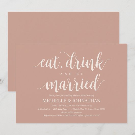 Blush Cream Rustic Wedding Probe Dinner Einladung (Vorne/Hinten)