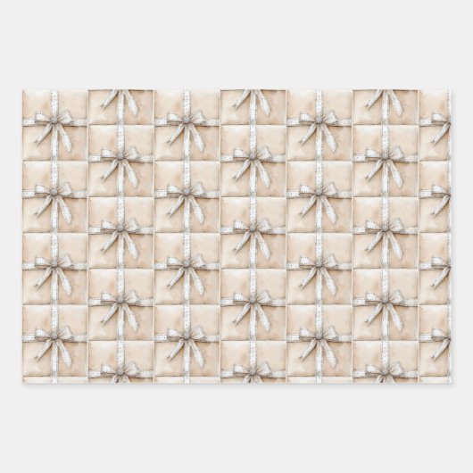 Blush Cream Silver Sparkle Bows Gifts Christmas Geschenkpapier Set (Vorderseite 3)