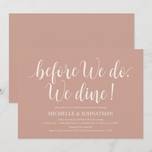 Blush Creme Rustic Wedding Probe Dinner Einladung (Vorne/Hinten)