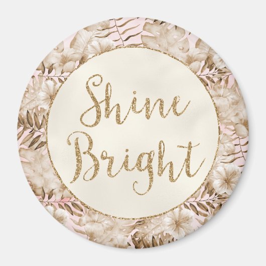Blush Creme Tropical Floral Gold Glitzer Shine Magnet (Vorne)