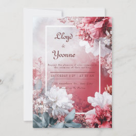 Blush & Crimson Floral Watercolor Hochzeit Einladung