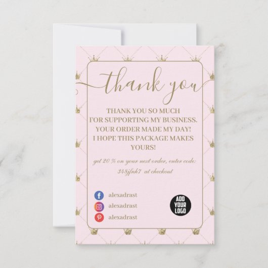 Blush Crown Chic Minimal Dankeskarte (Vorderseite)