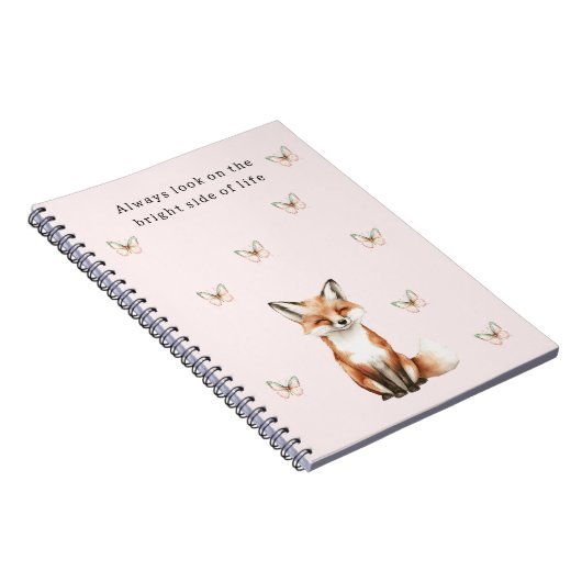 Blush Cute Happy Fox Bright Side Butterflies   Notizblock (Rechte Seite)