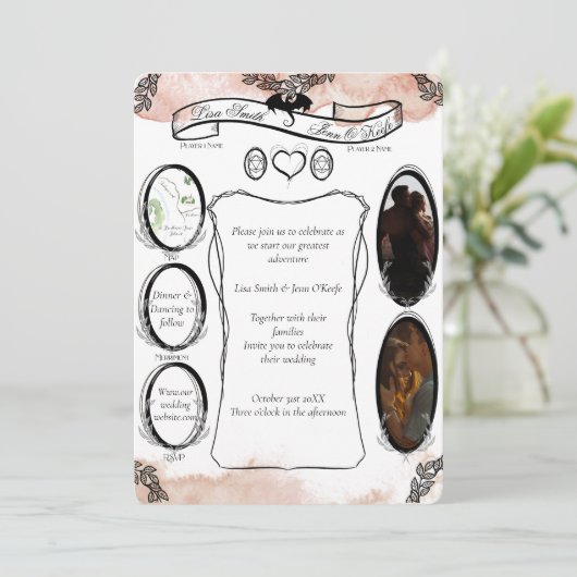 Blush D20 Tabletop RPG Fantasy Dice Wedding Einladung (Stehend Vorderseite)