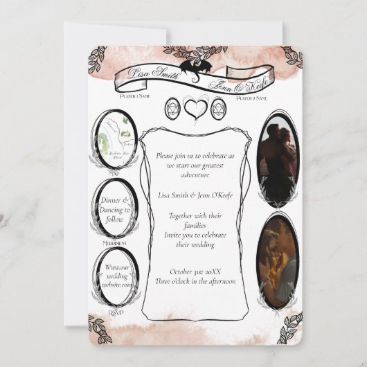 Blush D20 Tabletop RPG Fantasy Dice Wedding Einladung (Vorderseite)