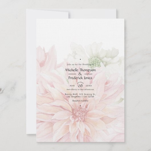 Blush Dahlias Floral Wedding Einladung (Vorderseite)