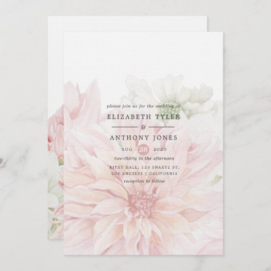 Blush Dahlias Floral Wedding Einladung (Vorne/Hinten)