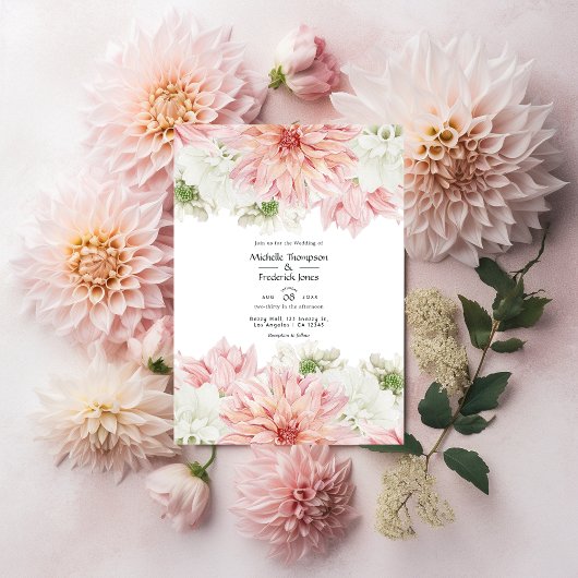 Blush Dahlias Floral Wedding Einladung