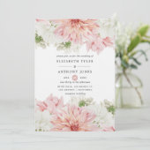 Blush Dahlias Floral Wedding Einladung (Stehend Vorderseite)