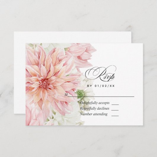 Blush Dahlias Floral Wedding RSVP Card (Vorne/Hinten)