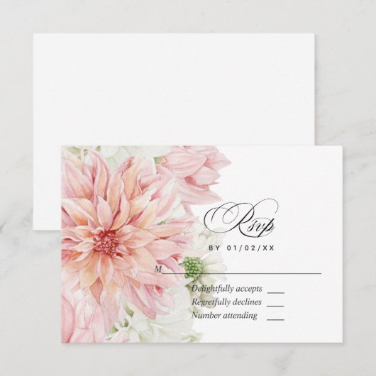 Blush Dahlias Floral Wedding RSVP Card Karte (Vorne/Hinten)