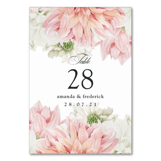 Blush Dahlias Floral Wedding Tischnummer (Vorderseite)