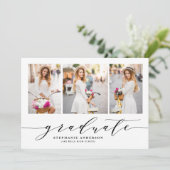 Blush Dainty Script Drei-Foto-Graduierungspartei Einladung (Stehend Vorderseite)