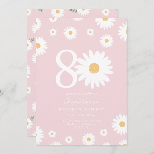Blush Daisy Einladung zum 80. Geburtstag (Vorne/Hinten)