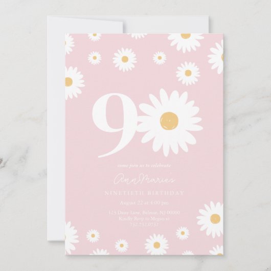 Blush Daisy Einladung zum 90. Geburtstag (Vorderseite)