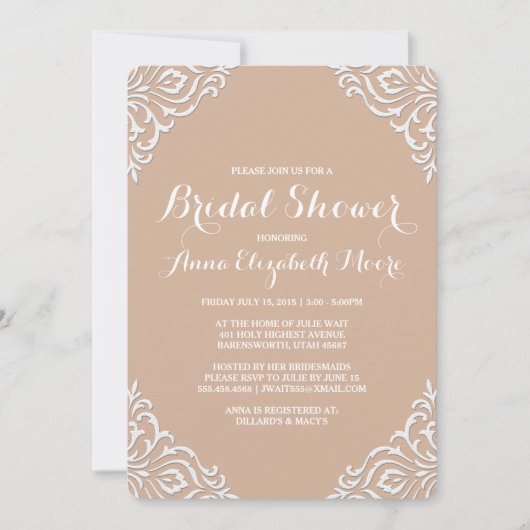 Blush Damask Elegante Brautdusche Einladung (Vorderseite)