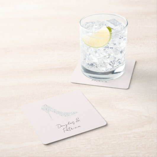 Blush Diamond High Heel Wedding Rechteckiger Pappuntersetzer (Vor Ort)