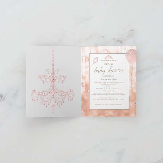 Blush Diamond Rose Gold Script Kinderdusche geklap Einladung (Innenseite)
