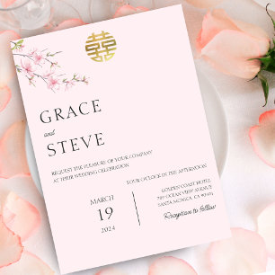 Blush Double Happiness Koreanische Hochzeit Einladung