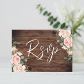 Blush Dreams: Blush Blume & Rustic Wood Wedding RSVP Karte (Stehend Vorderseite)
