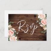 Blush Dreams: Blush Blume & Rustic Wood Wedding RSVP Karte (Vorne/Hinten)