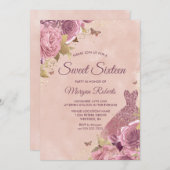 Blush Dress Dusty Rose Bläsersüß 16 Party Einladung (Vorne/Hinten)