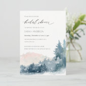 BLUSH DUSKY BLUE BERGE BRAUTPARTY INVITE DANKESKARTE (Stehend Vorderseite)