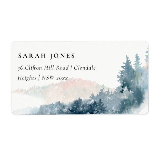 BLUSH DUSKY BLUE BERGE PINE ADDRESS ETIKETT (Vorne)