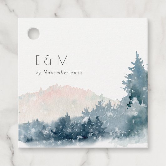 BLUSH DUSKY BLUE BERGE PINE MONOGRAM WEDING GESCHENKANHÄNGER (Vorderseite)