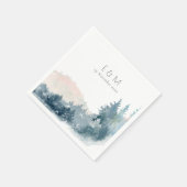 BLUSH DUSKY BLUE BERGE PINE MONOGRAM WEDING SERVIETTE (Ecke)
