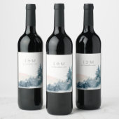 BLUSH DUSKY BLUE BERGE PINE MONOGRAM WEDING WEINETIKETT (Flaschen)