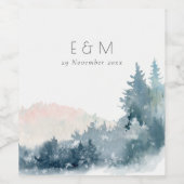 BLUSH DUSKY BLUE BERGE PINE MONOGRAM WEDING WEINETIKETT (Einzelnes Label)