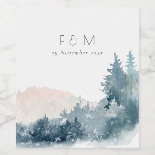 BLUSH DUSKY BLUE BERGE PINE MONOGRAM WEDING WEINETIKETT (Einzelnes Label)