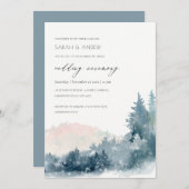 BLUSH DUSKY BLUE BERGE PINE WEDING INVITE DANKESKARTE (Vorne/Hinten)